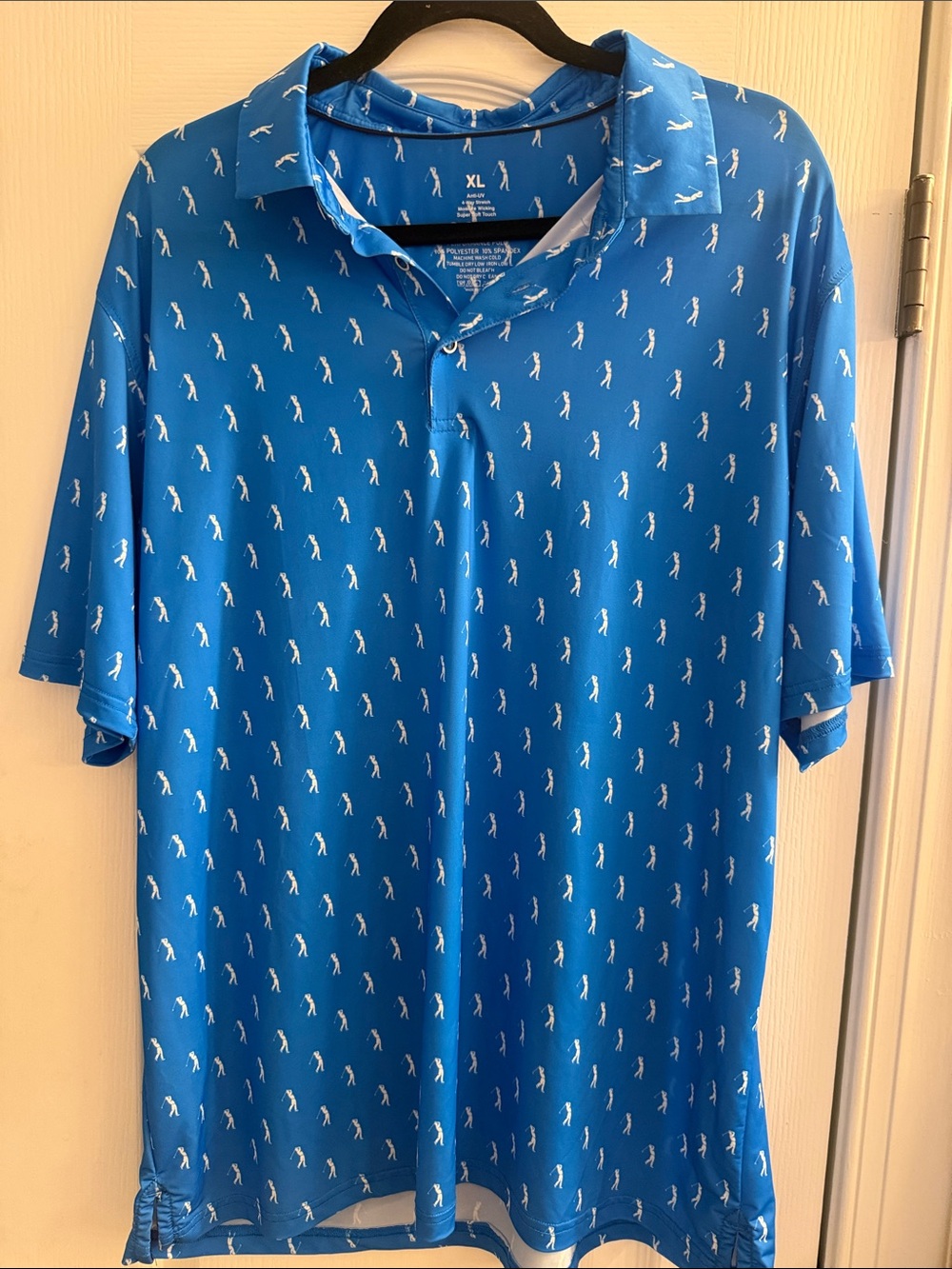 Source Unknown Bright Blue Polo with White Golfer Print
